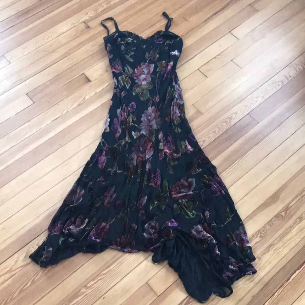 Beaded strap dress, sheer bottom